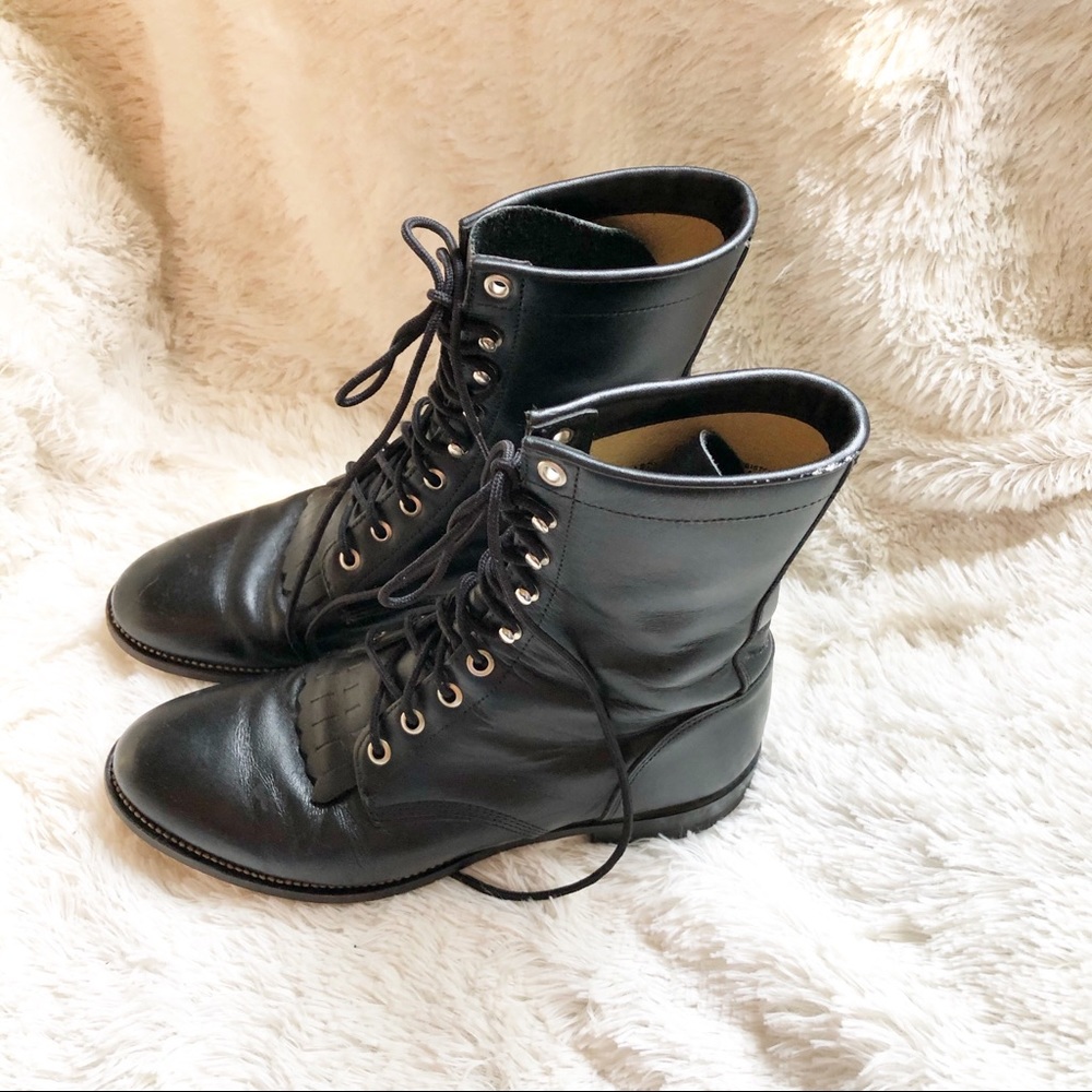 Justin Roper Black Leather Boots Mens 6.5 Womens 8